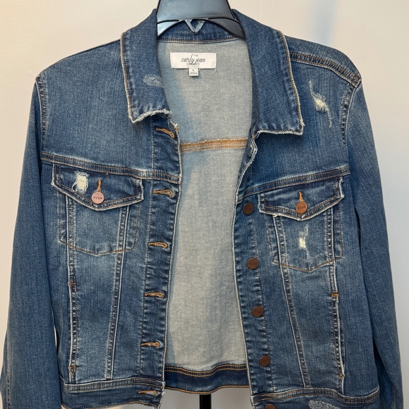 Carly Jean Los Angeles Distressed Denim Jacket – Size Large - Picture 5 of 8